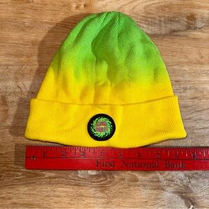 Slime Balls Wheels Beanie SB Skater Punk Tie Dye Green Yellow Beanie Distressed